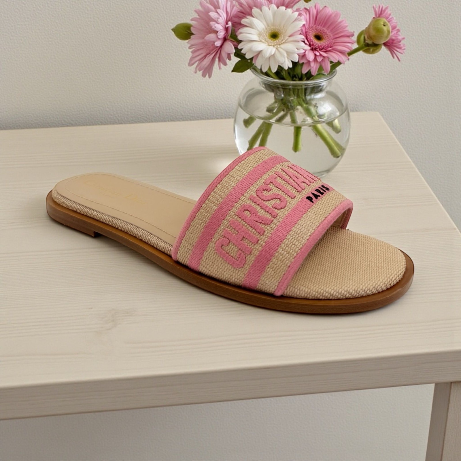 Dior Embroidered D-Way Slides (38/8)